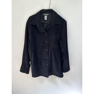 Sag Harbor Petites Women Black Long Sleeve Button Front Shirt Sz 12 Read